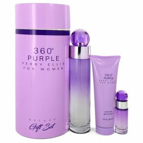 Perry Ellis 360 Purple Gift Set - 3.4 Oz Eau De Parfum Spray + .25 Oz Mini Edp Spray + 3 Oz Shower Gel -- For Women